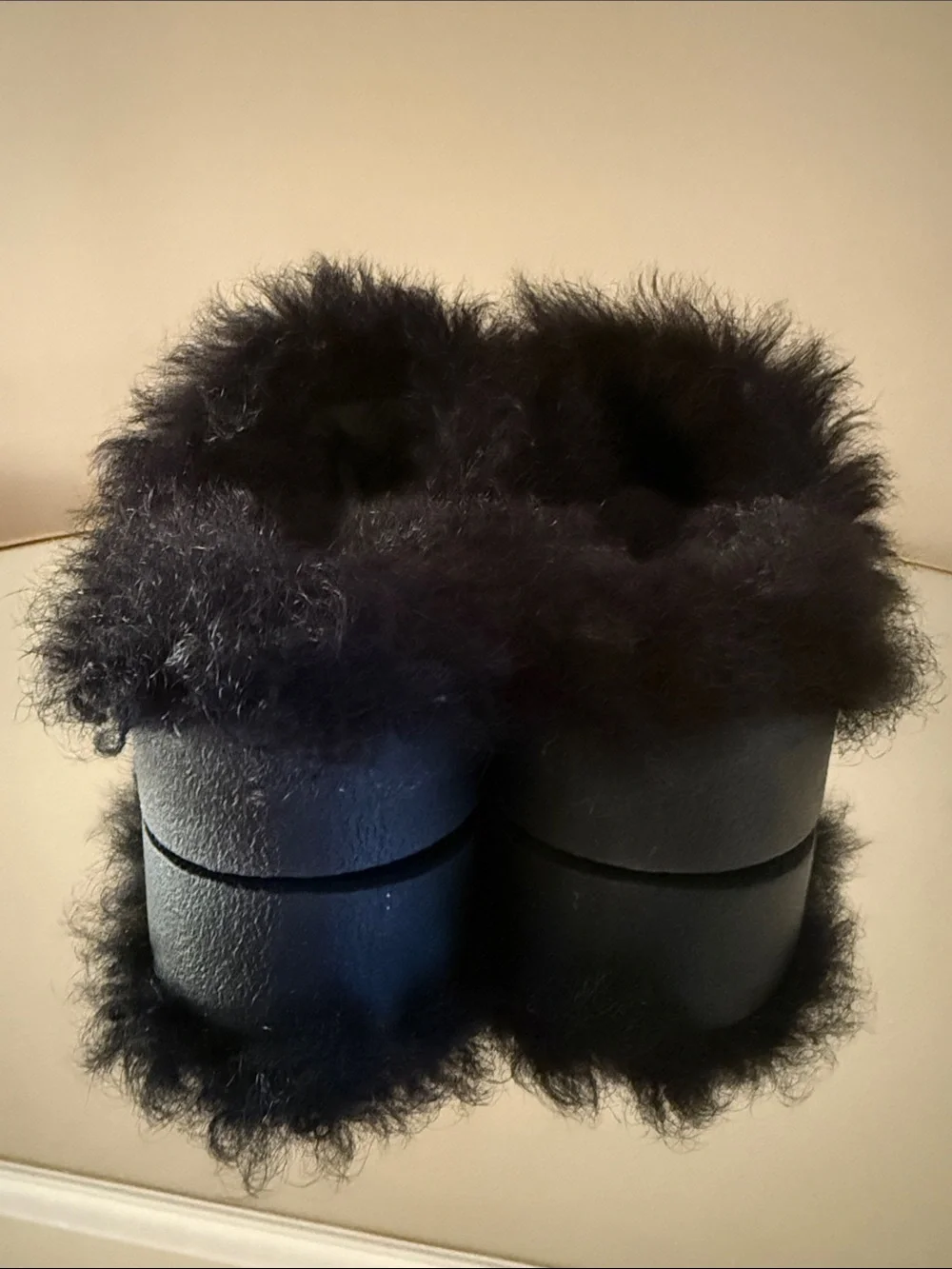 Chanel Black Suede Real Fur Shearling Clogs Mules Sz 40